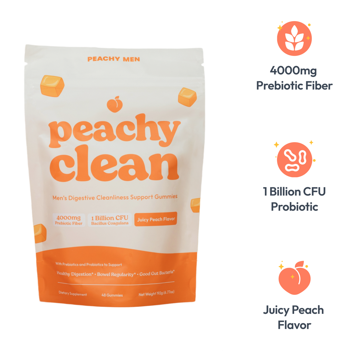 Juicy Peach Flavor Peachy Clean Pre+Probiotic Fiber Gummies